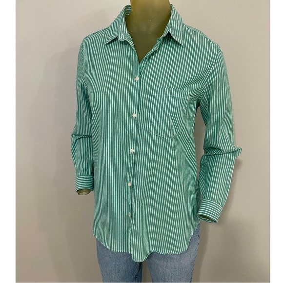Gap Organic Cotton Perfect Shirt Green Stripe - Picture 15 of 16